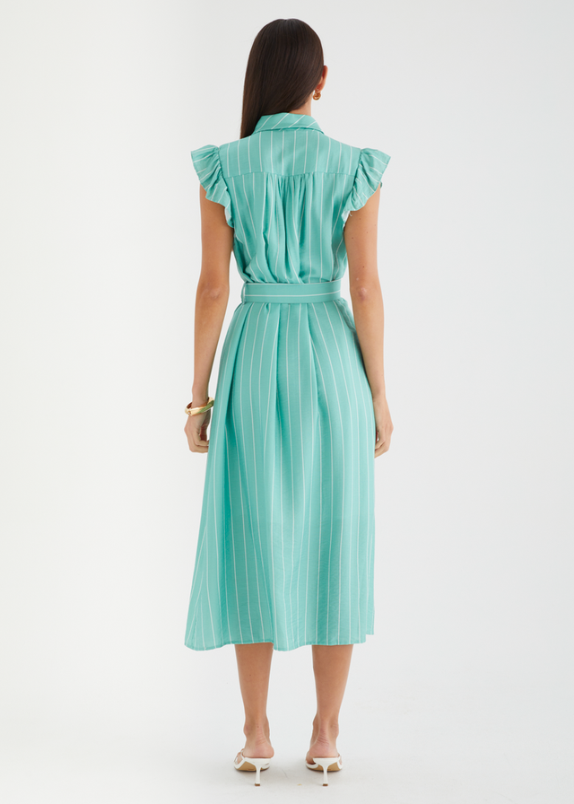 Suzanne Midi Dress - Seafoam Pinstripe