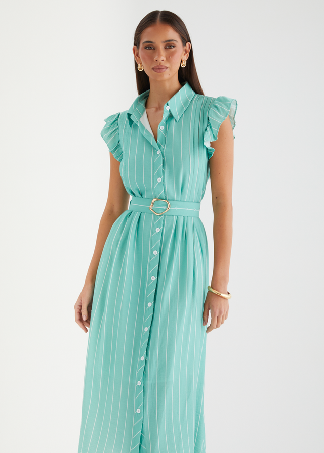 Suzanne Midi Dress - Seafoam Pinstripe