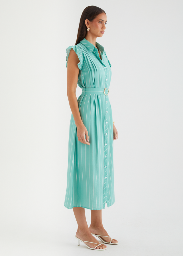 Suzanne Midi Dress - Seafoam Pinstripe