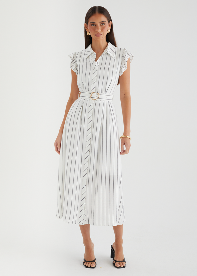 Suzanne Midi Dress - White Pinstripe