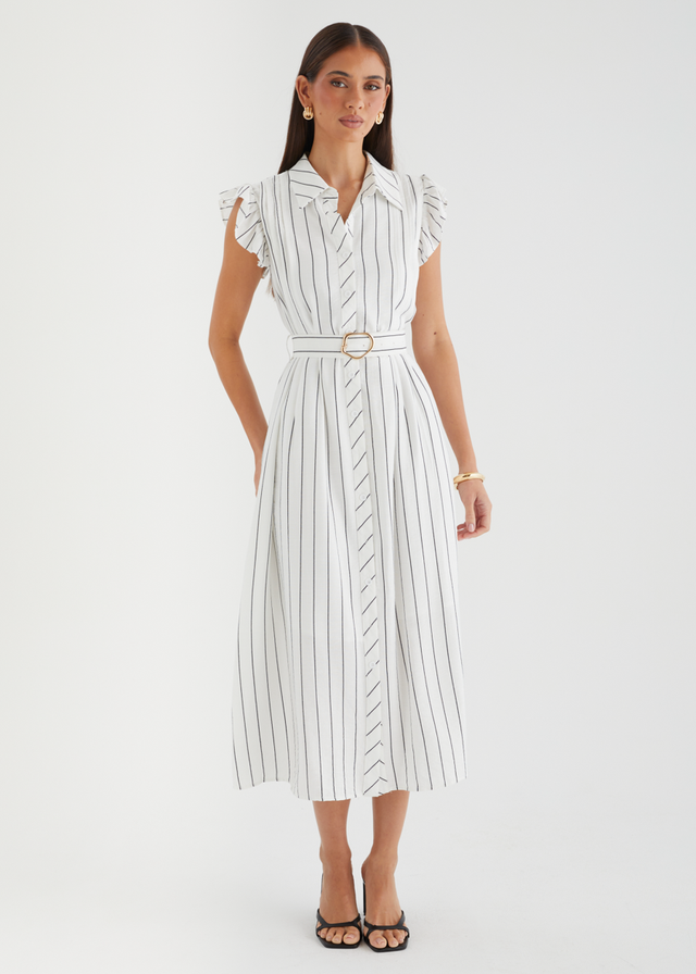 Suzanne Midi Dress - White Pinstripe