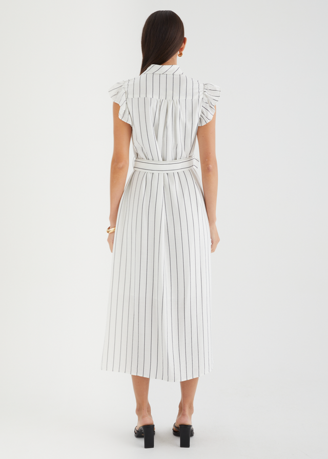 Suzanne Midi Dress - White Pinstripe