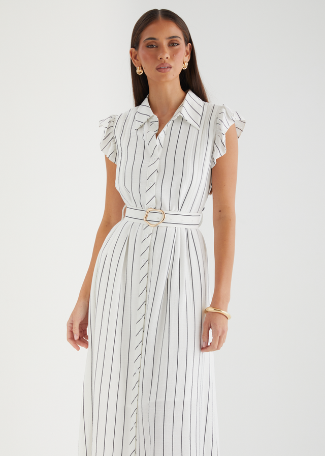 Suzanne Midi Dress - White Pinstripe