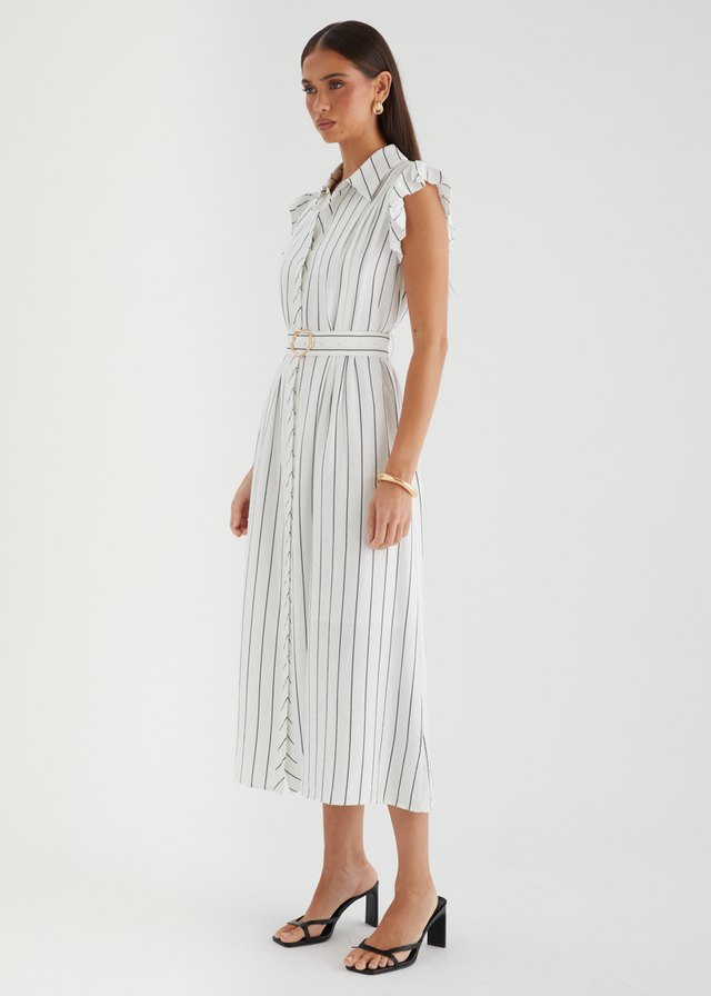 Suzanne Midi Dress - White Pinstripe