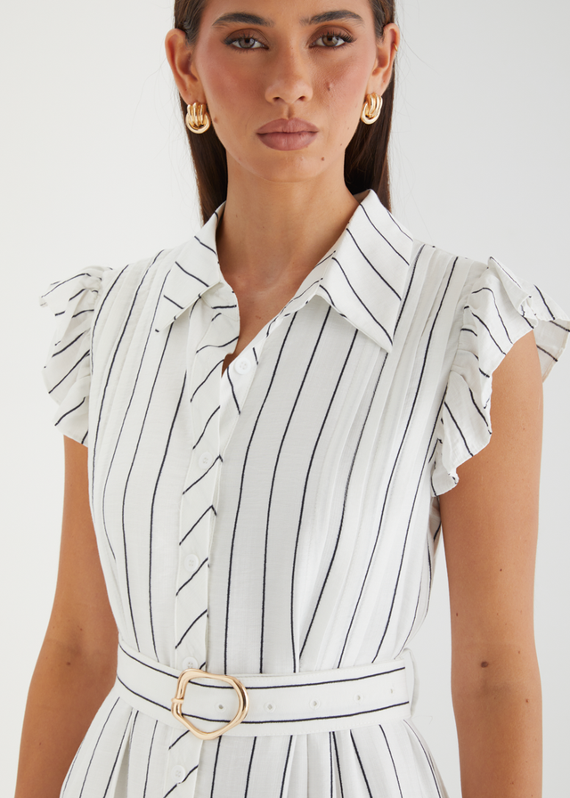 Suzanne Midi Dress - White Pinstripe