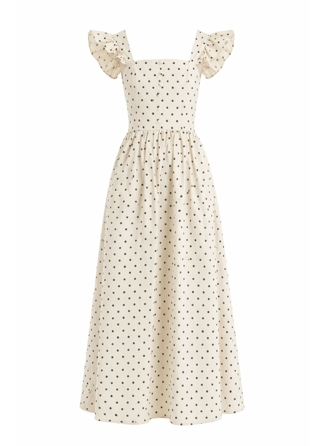 Ryanna Midi Dress - Beige Polka Dot