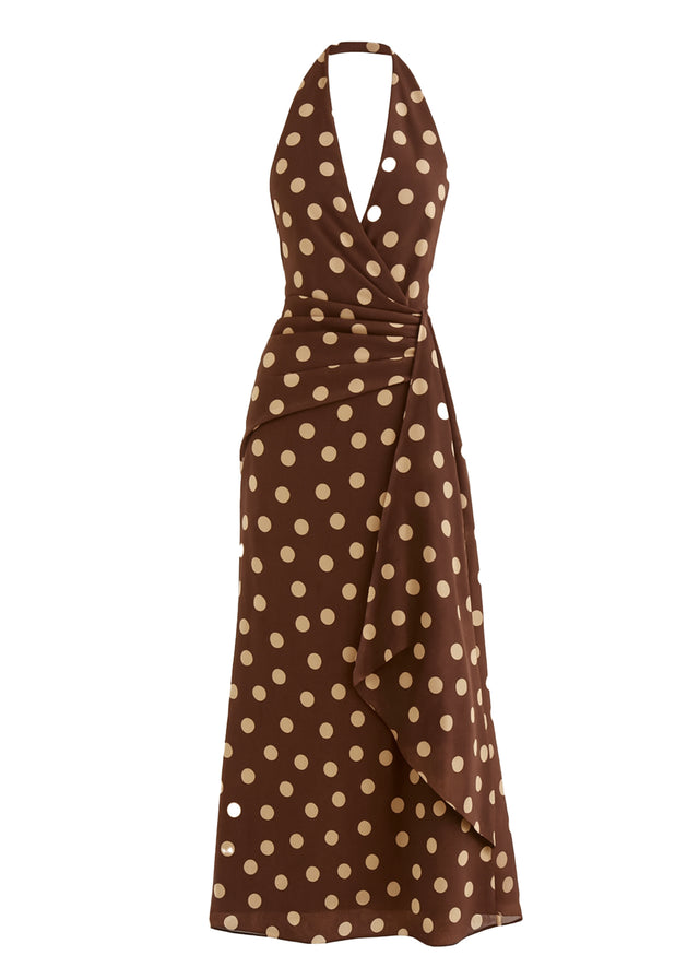 Diem Maxi Dress - Tan Polka