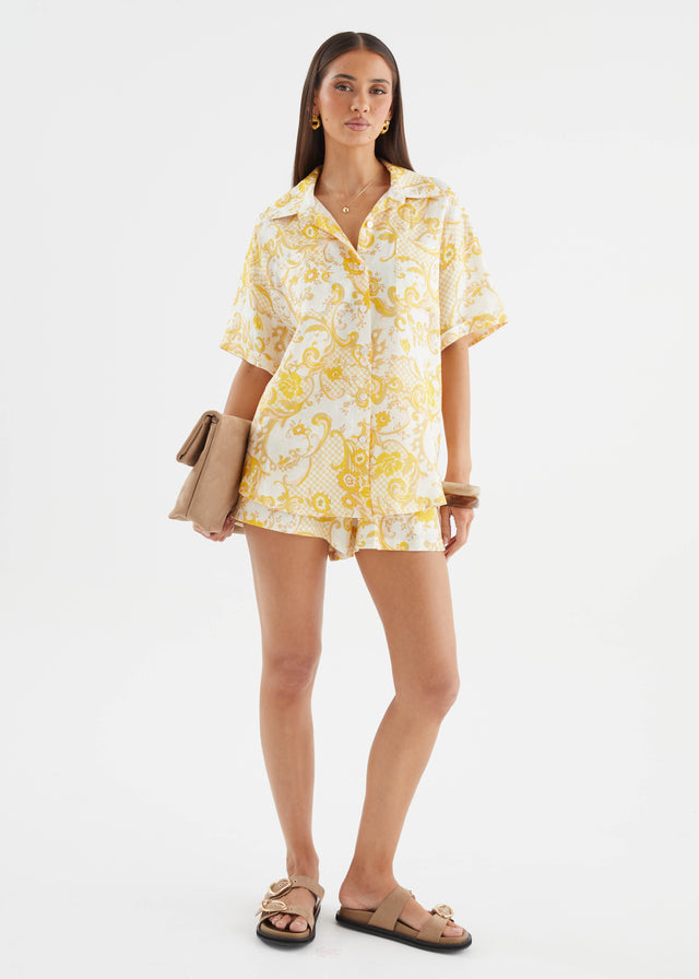 Positano Linen Shorts - Pineapple Paisley