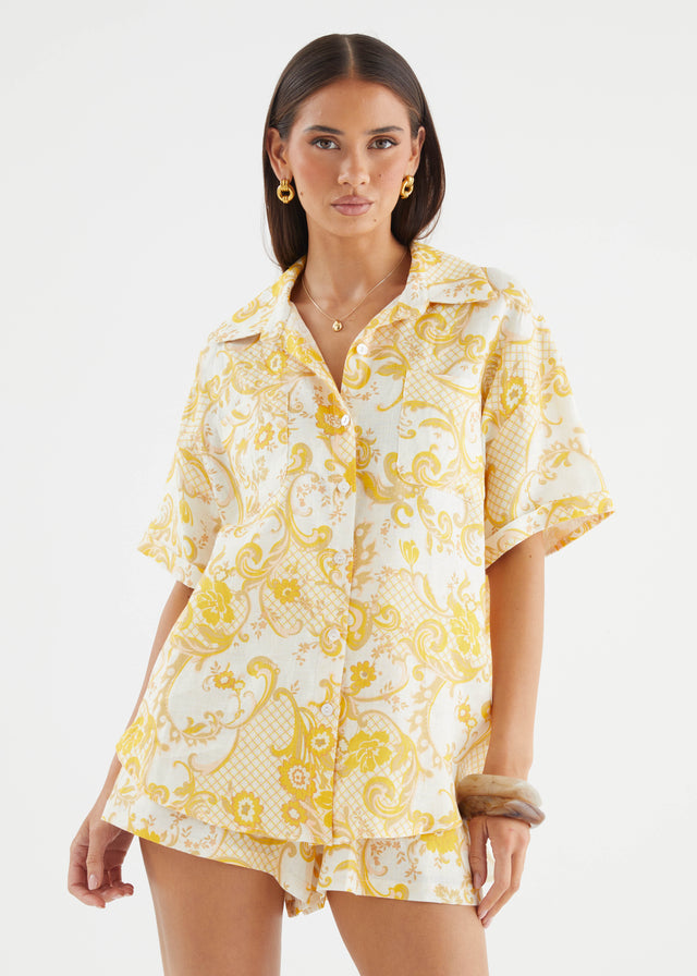 Positano Linen Shirt - Pineapple Paisley