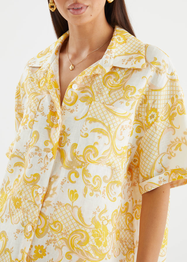 Positano Linen Shirt - Pineapple Paisley