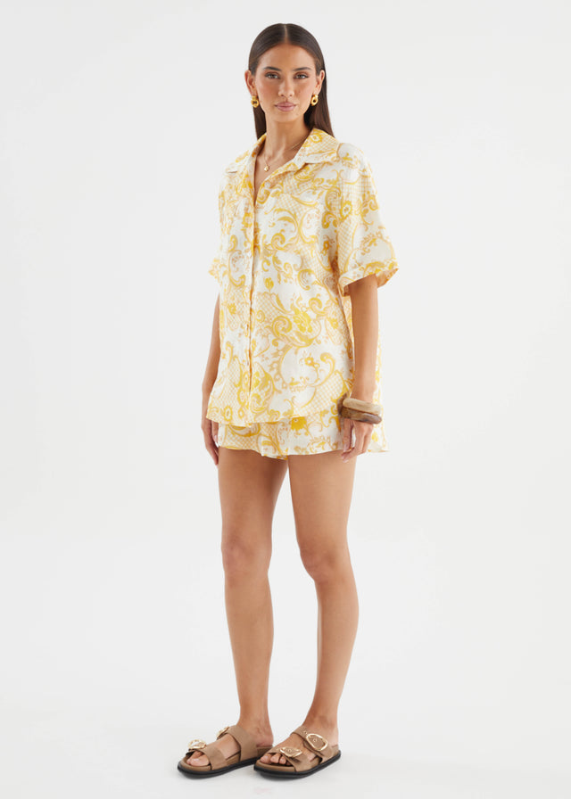 Positano Linen Shirt - Pineapple Paisley