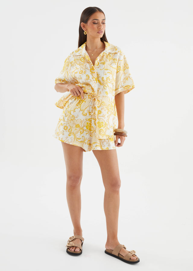 Positano Linen Shorts - Pineapple Paisley