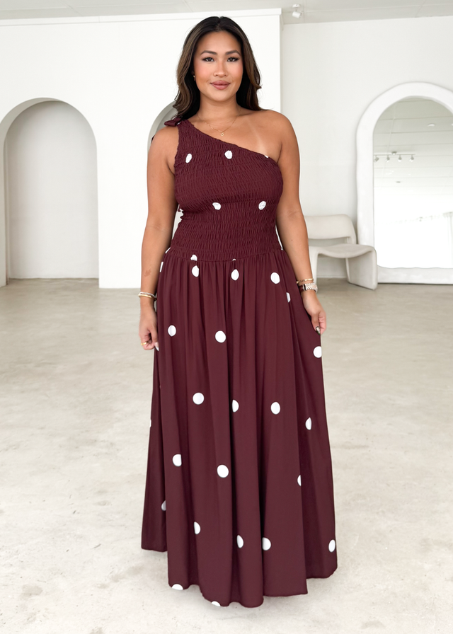 Leni One Shoulder Maxi Dress - Chocolate Spot