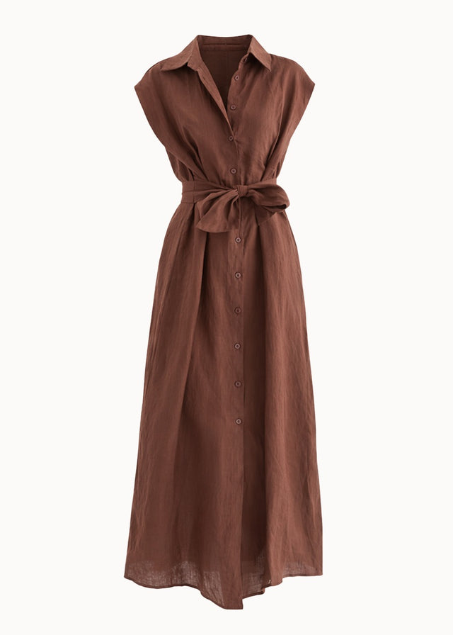 Makari Linen Midi Dress - Chocolate