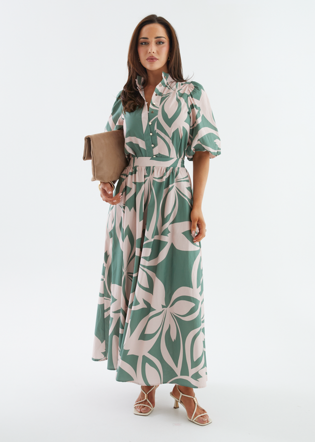 Simone Maxi Skirt - Fern Abstract