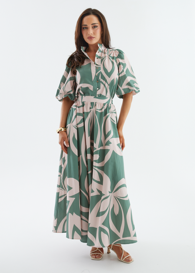 Simone Maxi Skirt - Fern Abstract