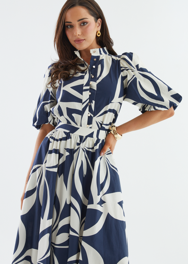 Simone Blouse - Navy Abstract