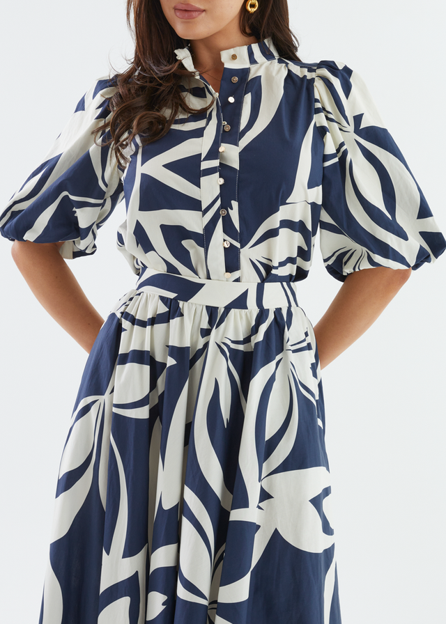 Simone Maxi Skirt - Navy Abstract