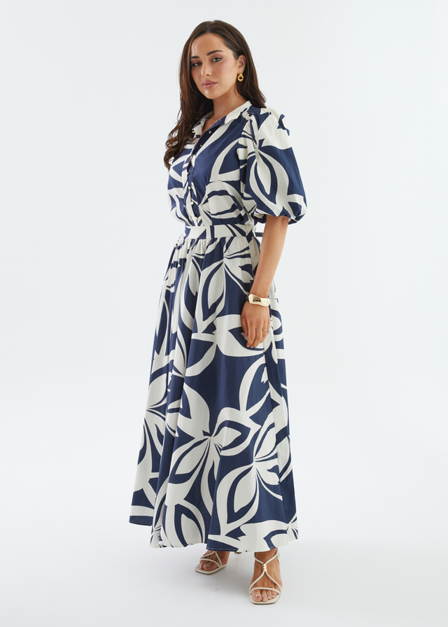 Simone Blouse - Navy Abstract