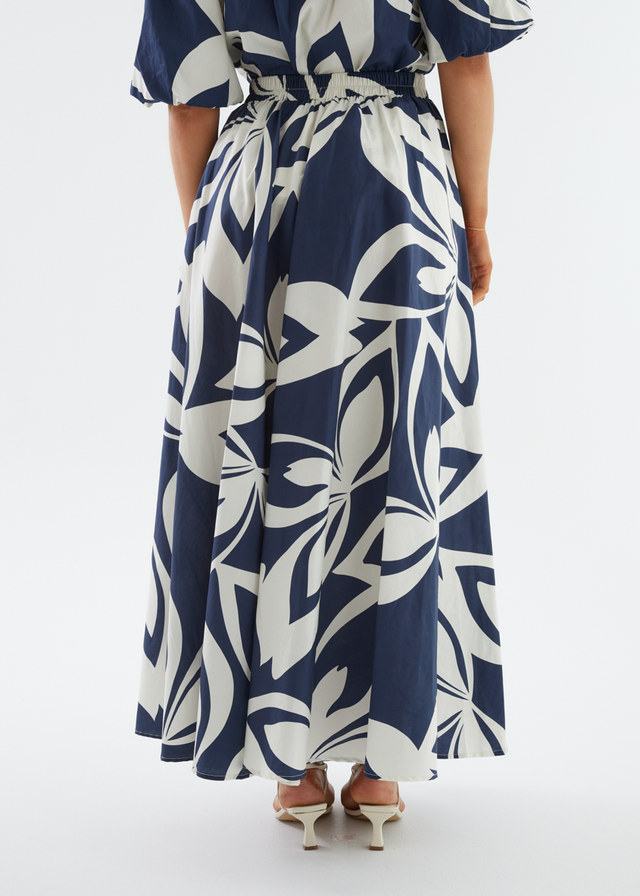 Simone Maxi Skirt - Navy Abstract