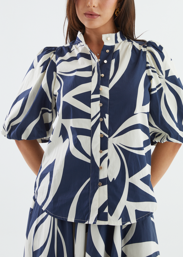 Simone Blouse - Navy Abstract