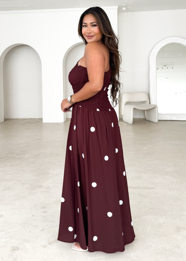Leni One Shoulder Maxi Dress - Chocolate Spot