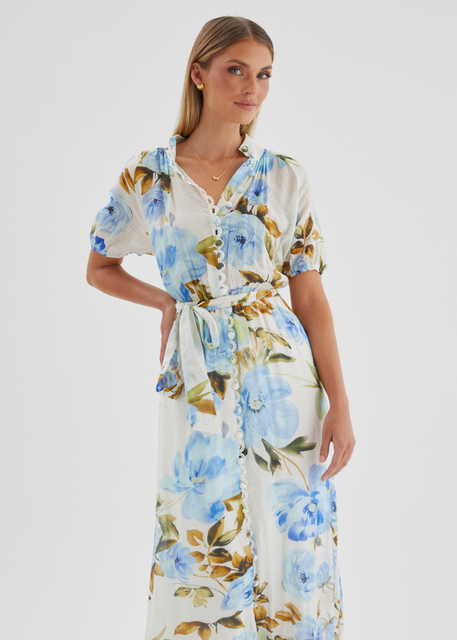 Lauretta Midi Dress - Blue Floral