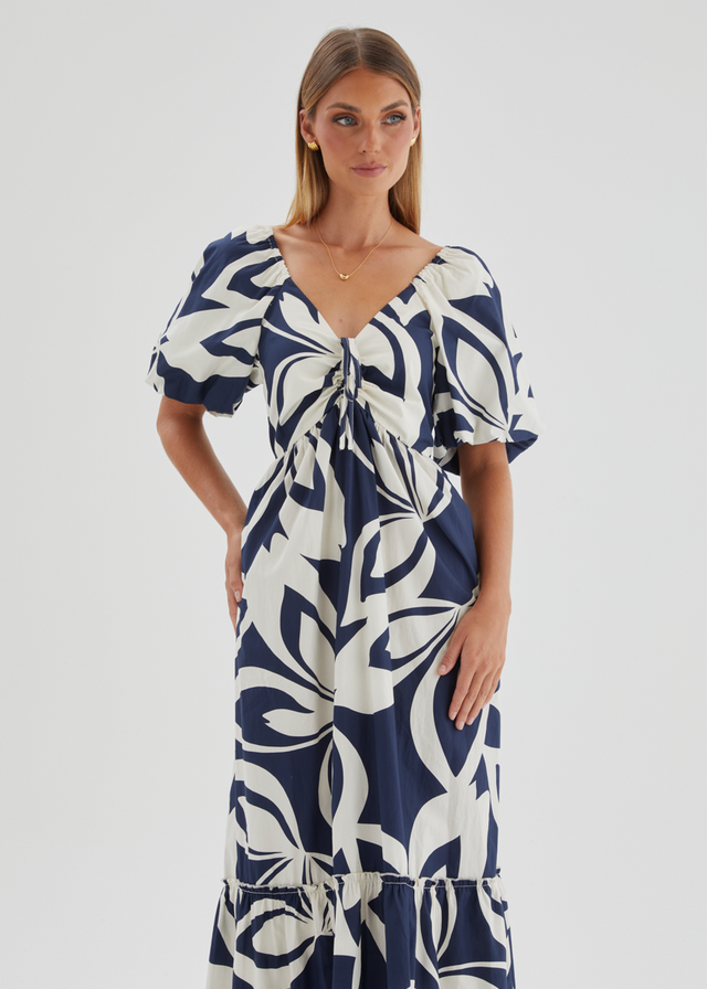 Margo Maxi Dress - Navy Abstract
