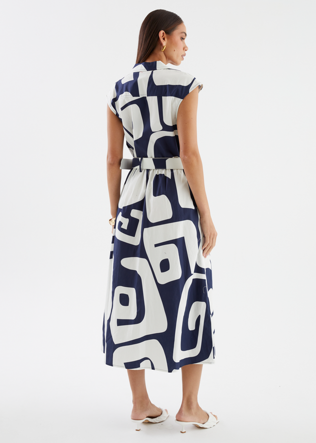 Casper Midi Dress - Navy Abstract