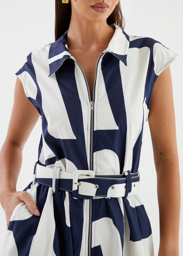 Casper Midi Dress - Navy Abstract