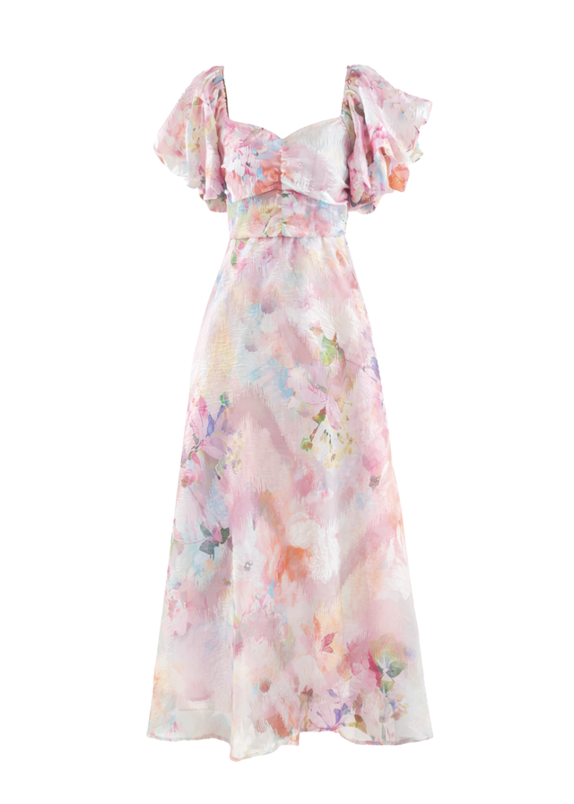 Massie Midi Dress - Pink Watercolour