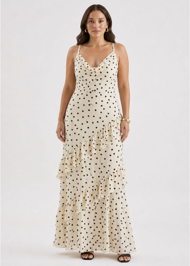 Damica Maxi Dress - Cream Polka