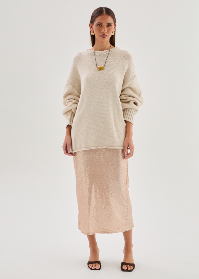 Beatrix Midi Skirt - Champagne Sequin