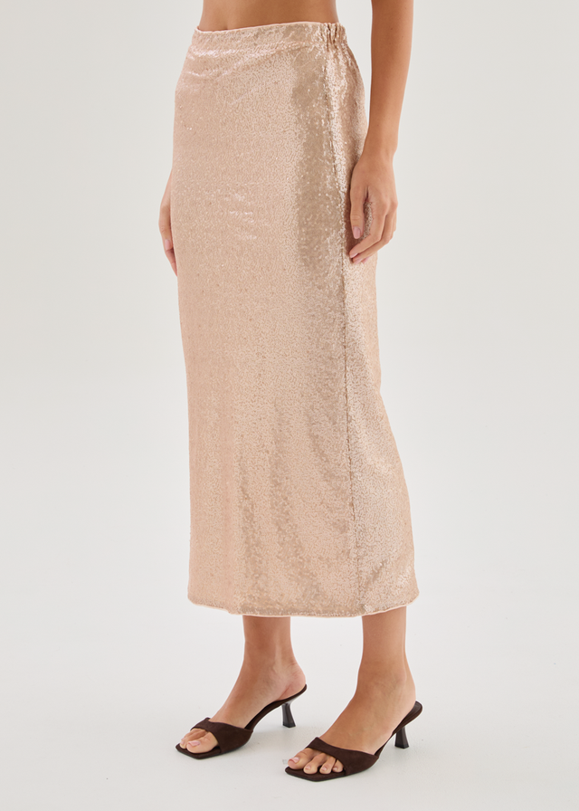 Beatrix Midi Skirt - Champagne Sequin
