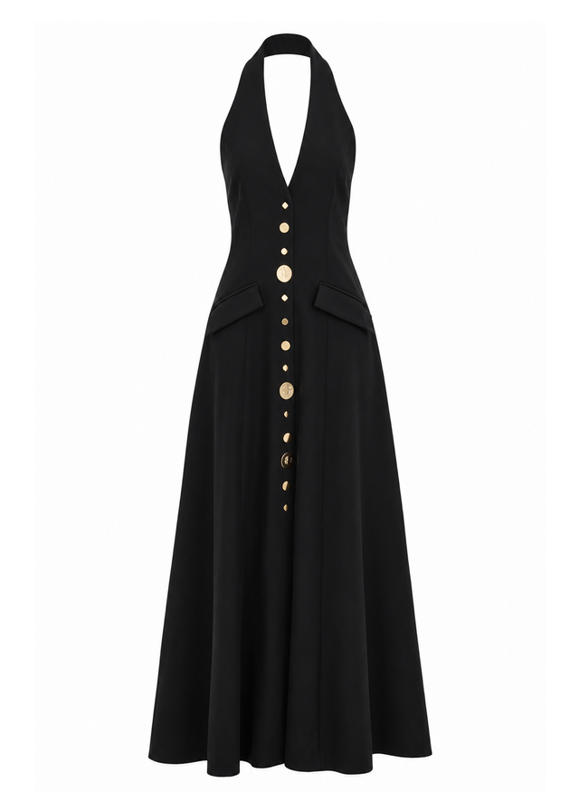 Shannia Halter Midi Dress - Black