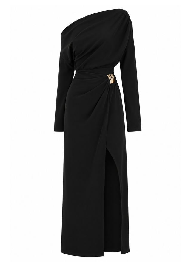 Katrinna Drop Shoulder Midi Dress - Black