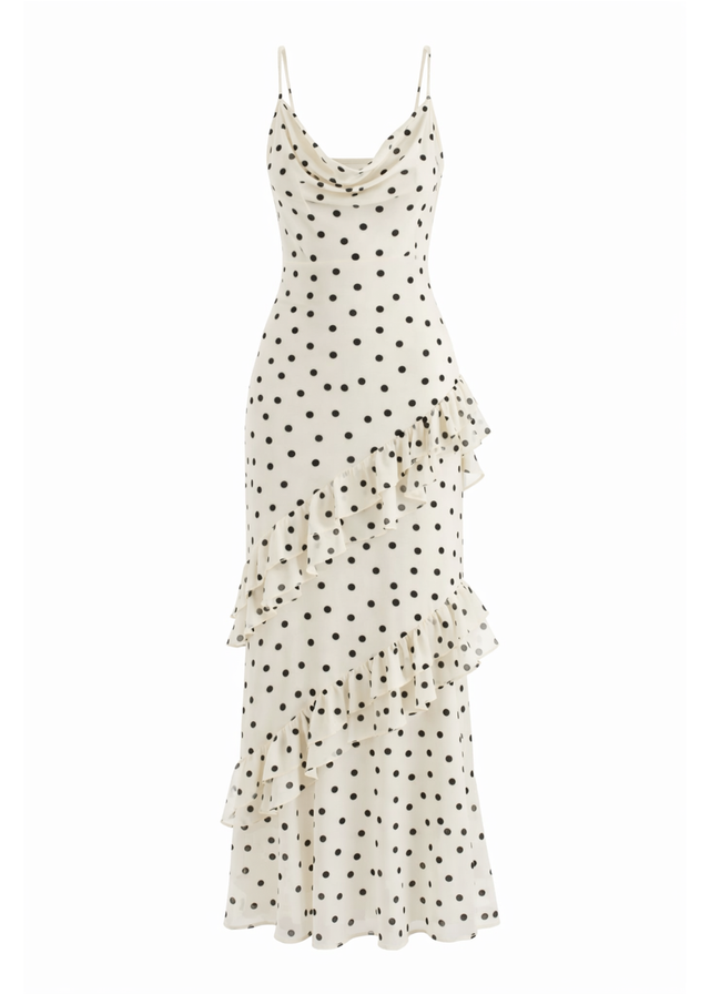 Damica Maxi Dress - Cream Polka