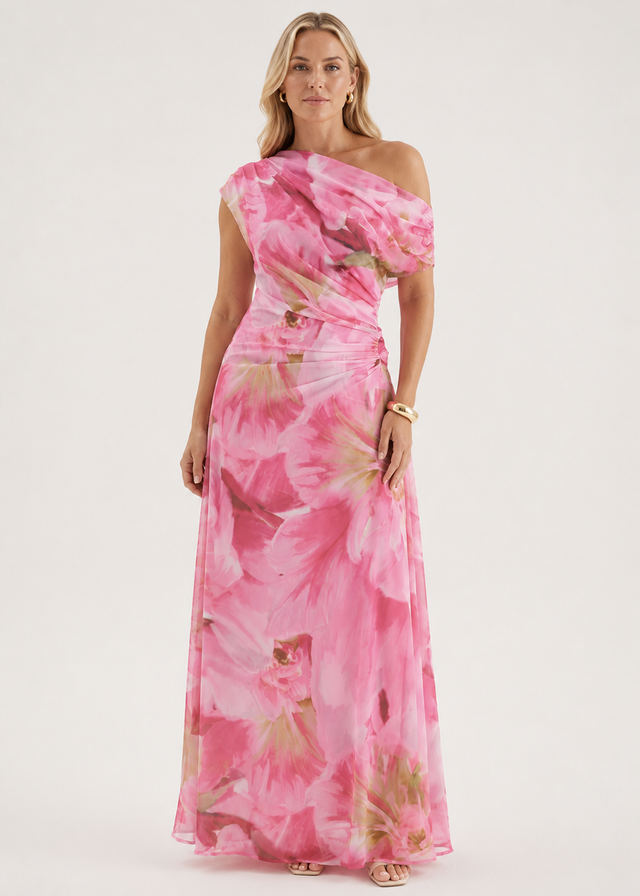 Olsen Off Shoulder Maxi Dress - Pink Aster