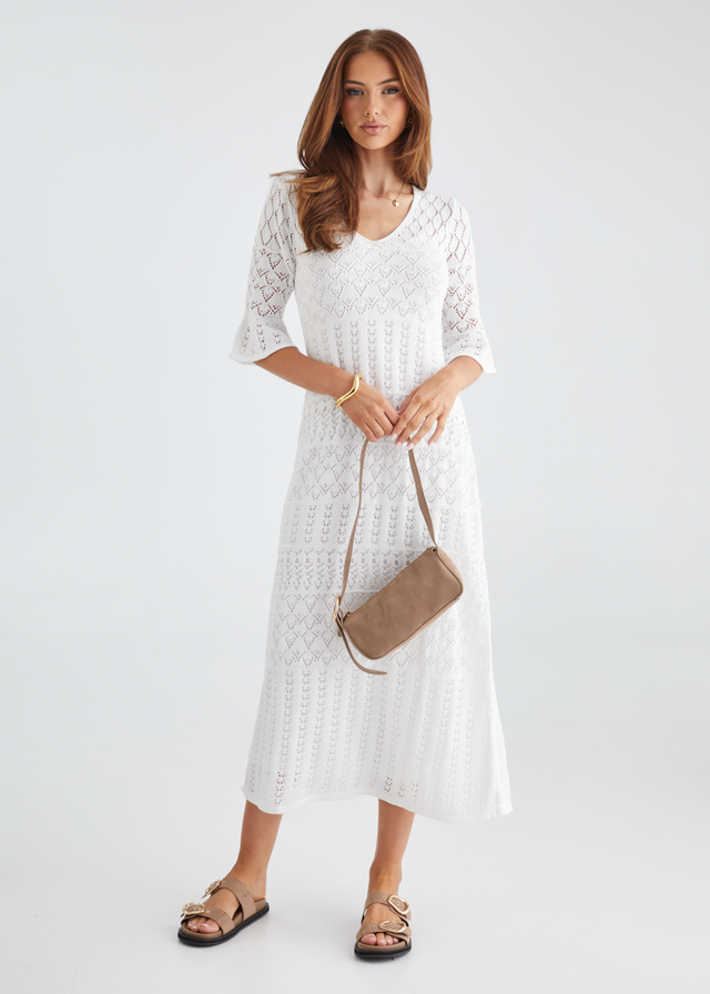 Estrela Crochet Midi Dress Off White – Gingham Heels