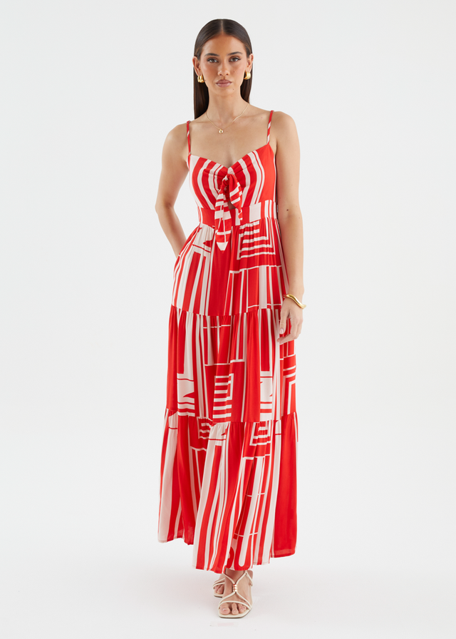 Kealey Maxi Dress - Red Abstract