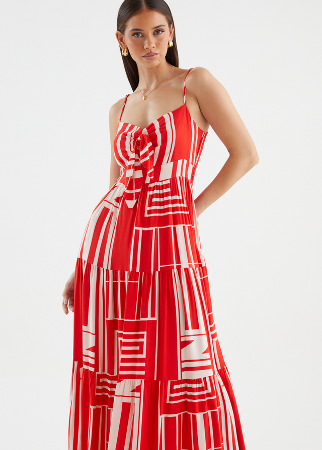 Kealey Maxi Dress - Red Abstract