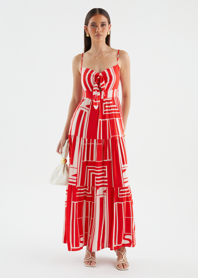 Kealey Maxi Dress - Red Abstract