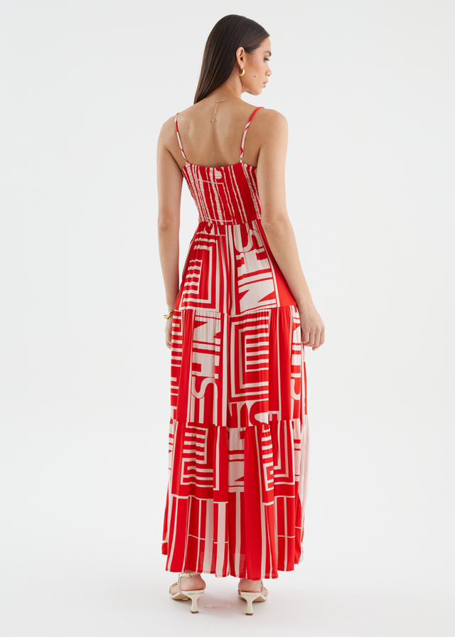 Kealey Maxi Dress - Red Abstract