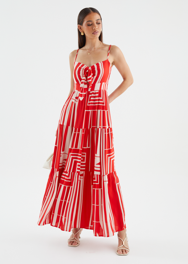 Kealey Maxi Dress - Red Abstract