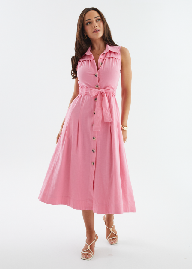 Kathryn Midi Dress Pink – Gingham Heels - Main Image