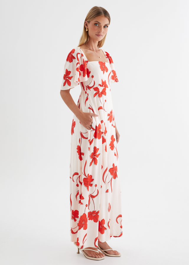 Ailea Maxi Dress - Red Flowers