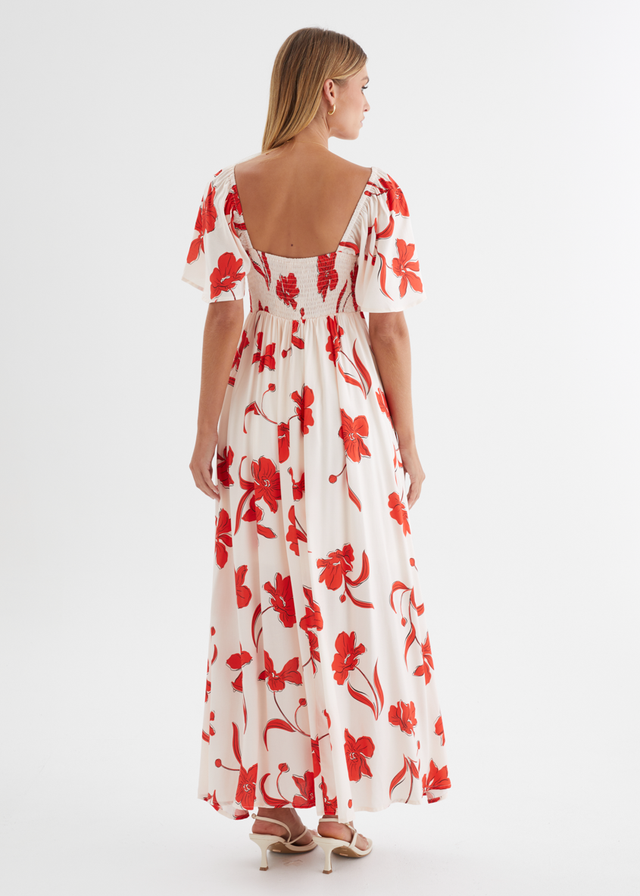 Ailea Maxi Dress - Red Flowers