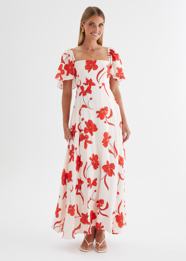 Ailea Maxi Dress - Red Flowers