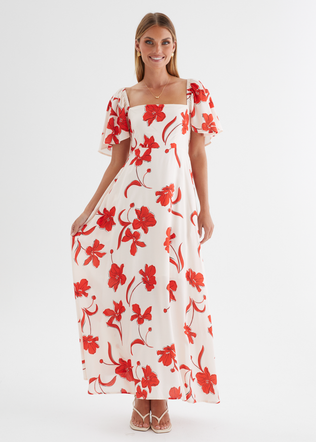 Ailea Maxi Dress - Red Flowers