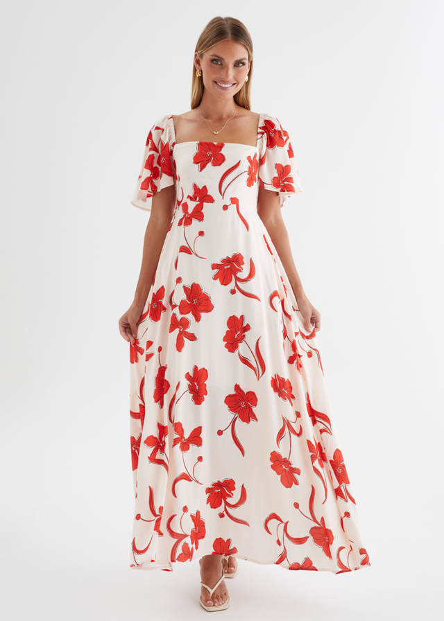 Ailea Maxi Dress - Red Flowers